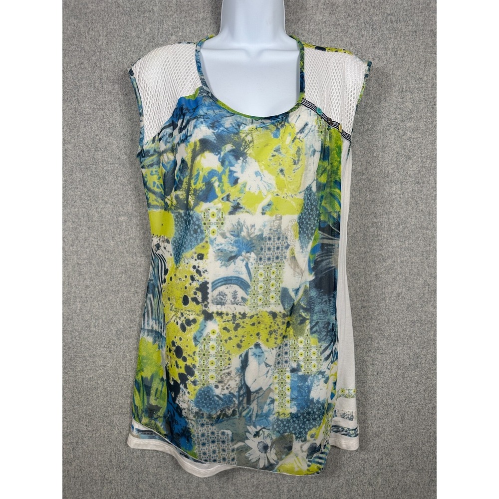 Zoe Womens Large Tank Top Lagenlook Stretch Colorful Sleeveless Artsy Floral